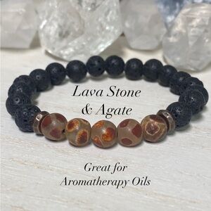 2/$30 - Lava Stone & Agate Natural Stone Bracelet - Unisex - 8mm